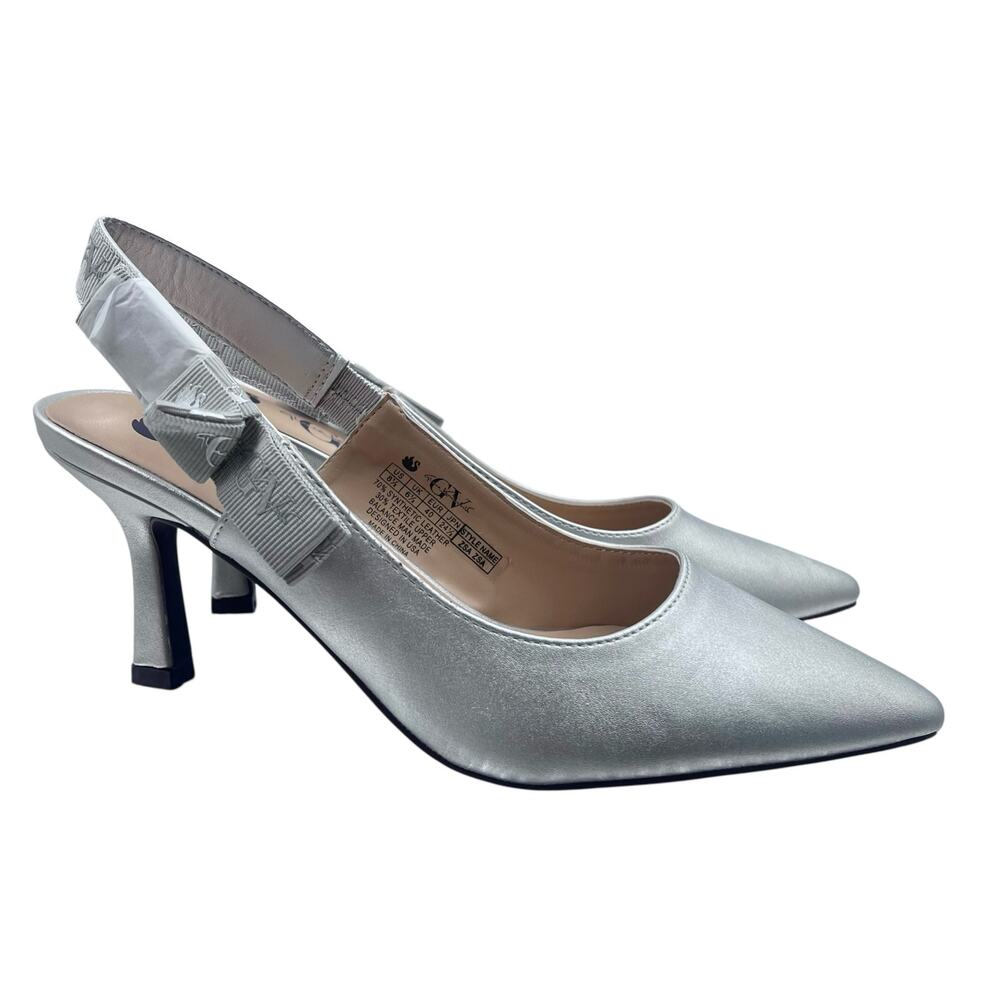 NIB Coquette Silver Ribbon Bow Gloria Vanderbilt Zsa Zsa Slingback Heels Sz 8.5